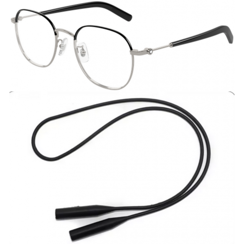 Montblanc Eyeglasses Bundle: B0425OA-004 004 Gunmetal  /  Transparent  /  Gunmetal 52mm and Universal Anti-slip Silicone Leash