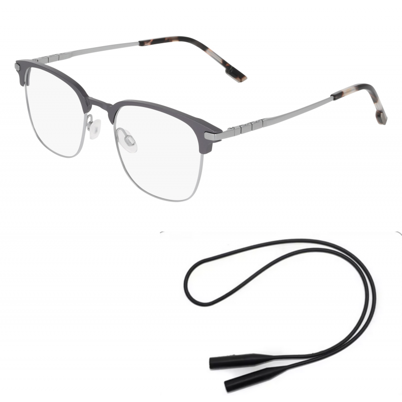 FLEXON Eyeglasses Bundle:  E1167 074 Matte Graphite 50mm and Universal Anti-slip Silicone Leash