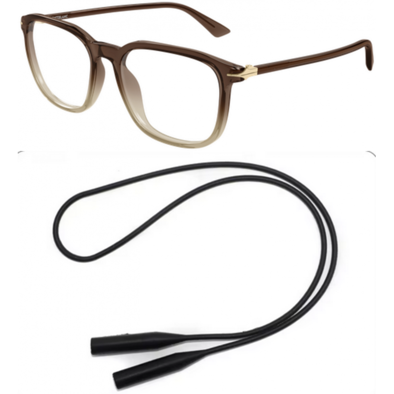 Montblanc Eyeglasses Bundle: B0438O-005 005 Brown  /  Transparent  /  Brown 53mm and Universal Anti-slip Silicone Leash