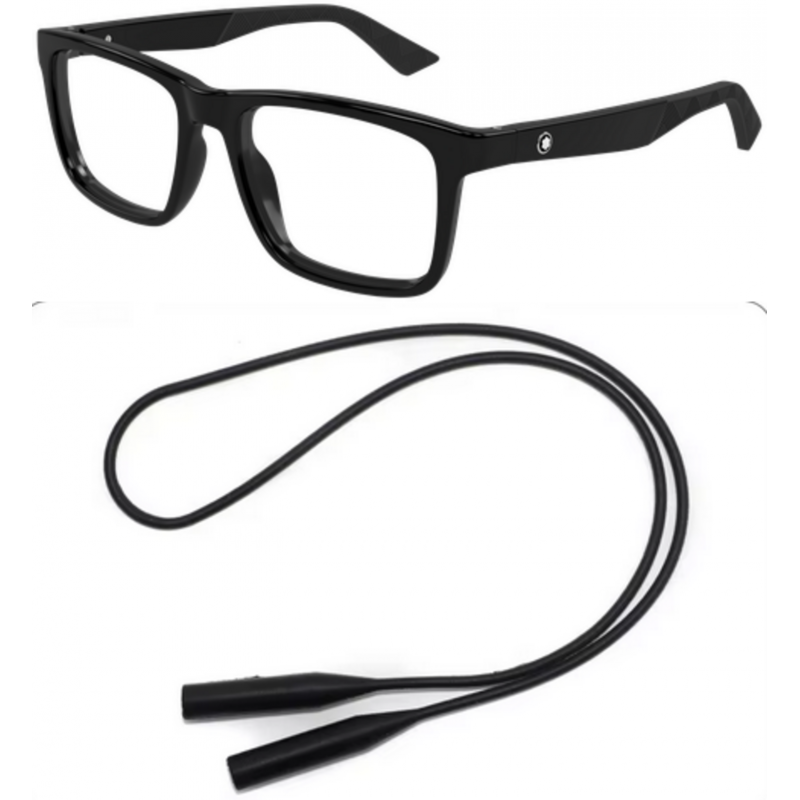 Montblanc Eyeglasses Bundle: B0434O-001 001 Black  /  Transparent  /  Black 55mm and Universal Anti-slip Silicone Leash