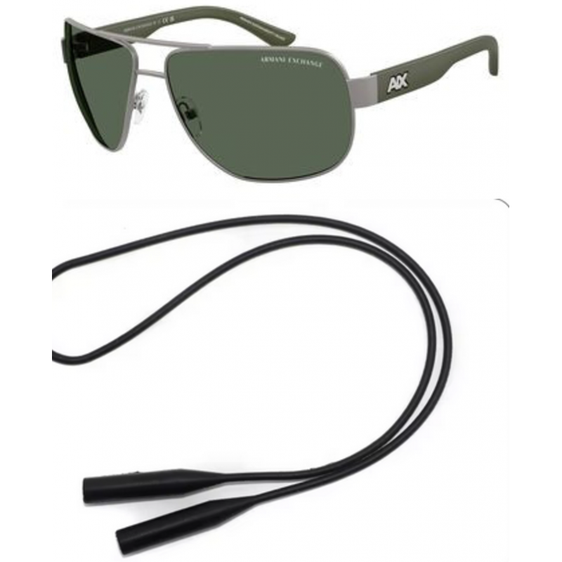 Armani Exchange Sunglasses Bundle: X 2012 S 600371 Matte Gunmetal  /  Dark Green Polyamide Standard 62mm and Universal Anti-slip Silicone Leash