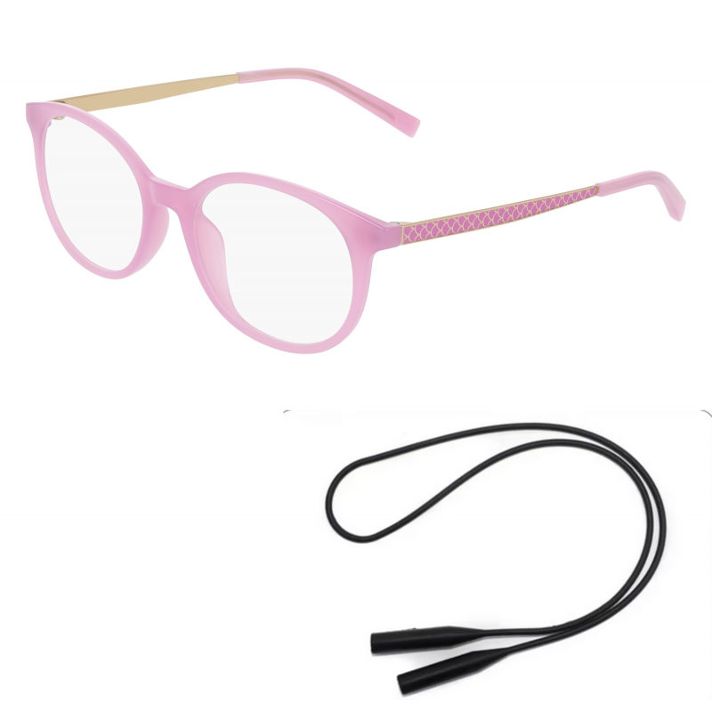 FLEXON Eyeglasses Bundle:  J4028 662 Milky Pink 47mm and Universal Anti-slip Silicone Leash