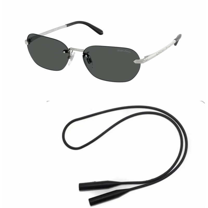 Ralph Lauren Sunglasses Bundle: 7089 900187 Shiny Silver  /  Grey Polyamide Standard 59mm and Universal Anti-slip Silicone Leash