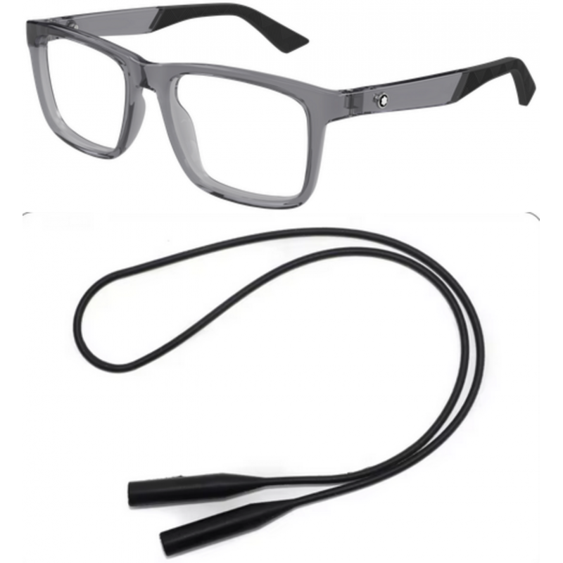 Montblanc Eyeglasses Bundle: B0434O-003 003 Grey  /  Transparent  /  Grey 55mm and Universal Anti-slip Silicone Leash
