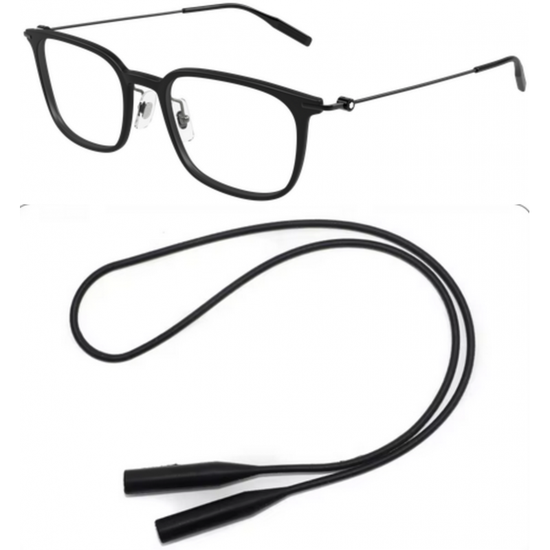 Montblanc Eyeglasses Bundle: B0100O-010 010 Black  /  Transparent  /  Black 52mm and Universal Anti-slip Silicone Leash