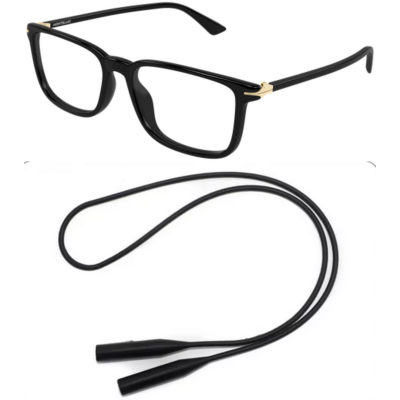 Montblanc Eyeglasses Bundle: B0437O-006 006 Black  /  Transparent  /  Black 56mm and Universal Anti-slip Silicone Leash