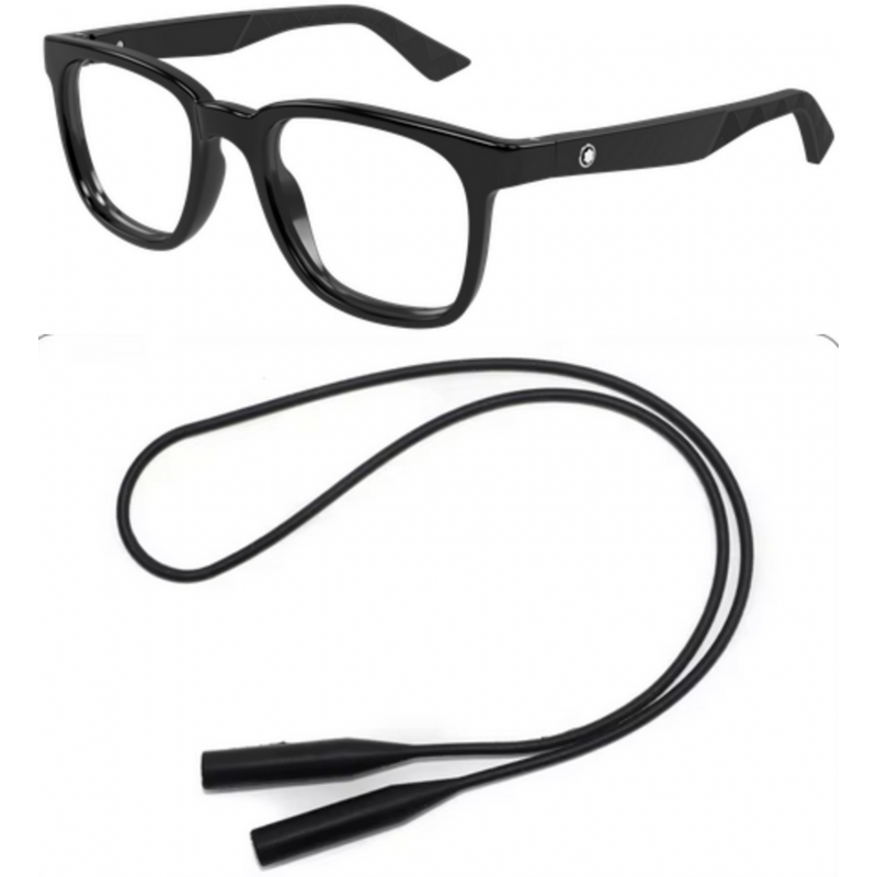Montblanc Eyeglasses Bundle: B0433O-001 001 Black  /  Transparent  /  Black 51mm and Universal Anti-slip Silicone Leash