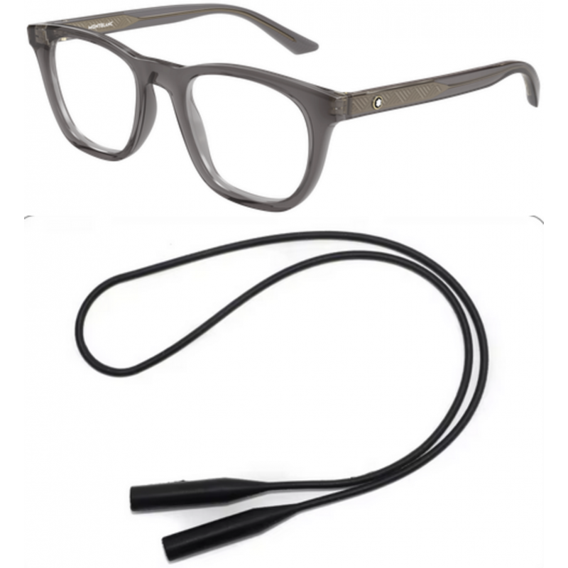 Montblanc Eyeglasses Bundle: B0422O-009 009 Grey  /  Transparent  /  Grey 53mm and Universal Anti-slip Silicone Leash