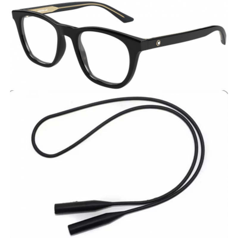 Montblanc Eyeglasses Bundle: B0422O-006 006 Black  /  Transparent  /  Black 53mm and Universal Anti-slip Silicone Leash