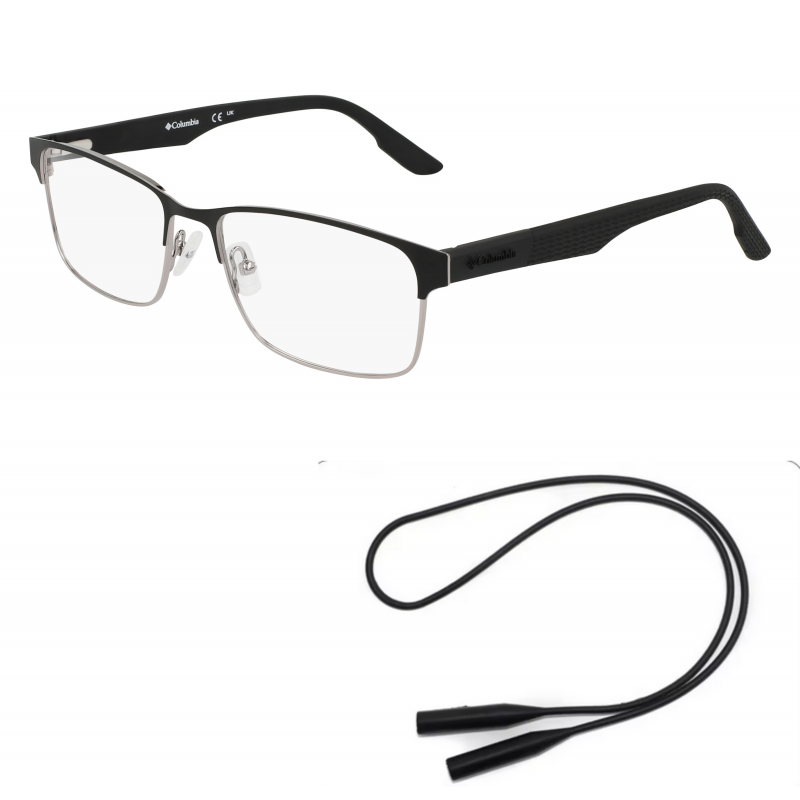 Columbia Eyeglasses Bundle: 3049 N 002 Satin Black 56mm and Universal Anti-slip Silicone Leash