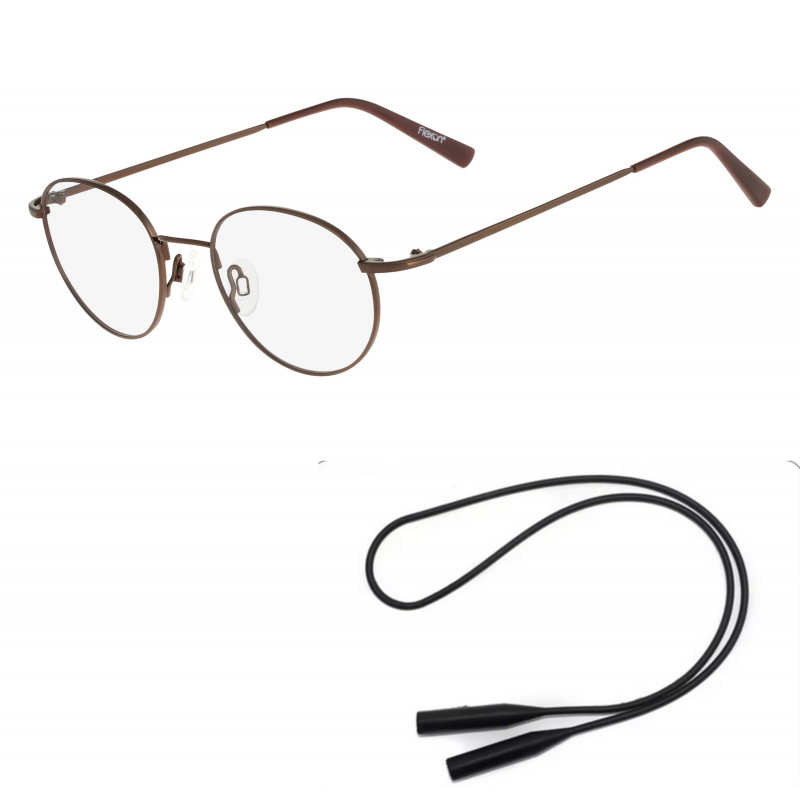 FLEXON Eyeglasses Bundle:  EDISON 600 N 210 Brown 49mm and Universal Anti-slip Silicone Leash