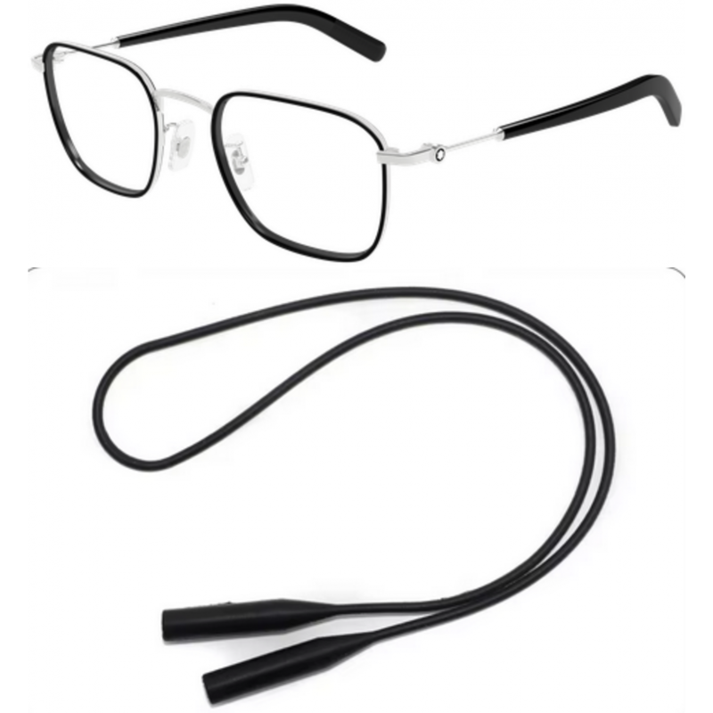 Montblanc Eyeglasses Bundle: B0424O-001 001 Silver  /  Transparent  /  Silver 50mm and Universal Anti-slip Silicone Leash