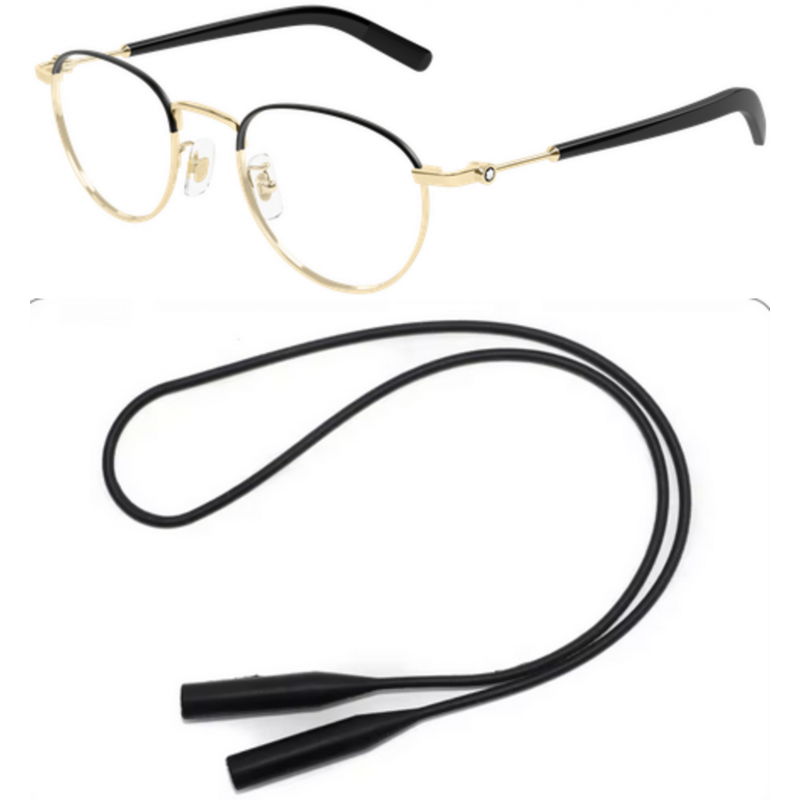 Montblanc Eyeglasses Bundle: B0423O-003 003 Gold  /  Transparent  /  Gold 49mm and Universal Anti-slip Silicone Leash