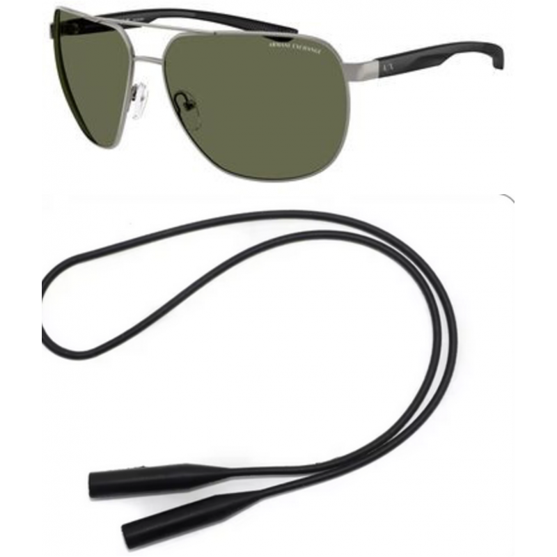 Armani Exchange Sunglasses Bundle: X 2047 S 60689A Shiny Gunmetal  /  Dark Green Polar Policarbonate Polarized 63mm and Universal Anti-slip Silicone Leash