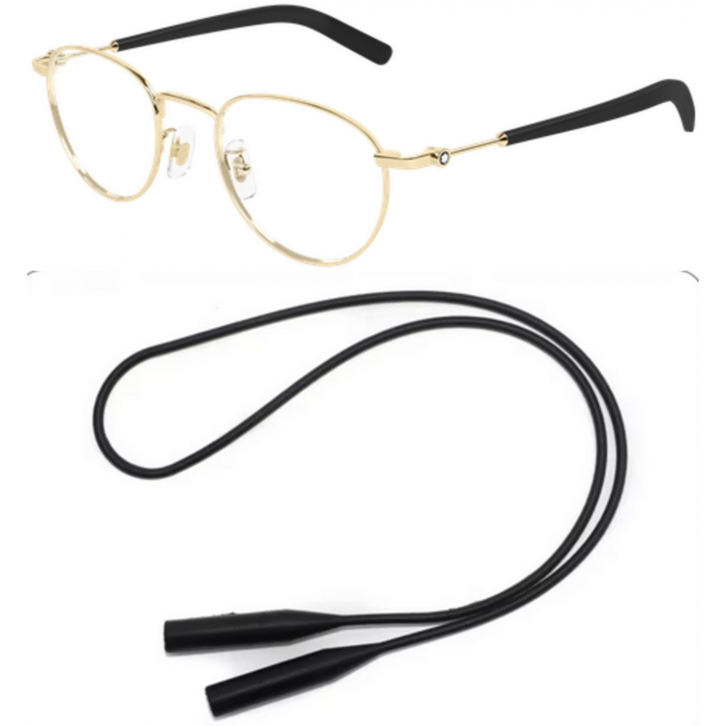 Montblanc Eyeglasses Bundle: B0423O-001 001 Gold  /  Transparent  /  Gold 49mm and Universal Anti-slip Silicone Leash